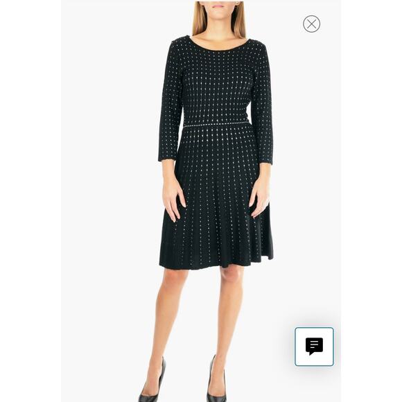 Nina Leonard Pleated Dot Sweater Dress Size Medium - Picture 1 of 8